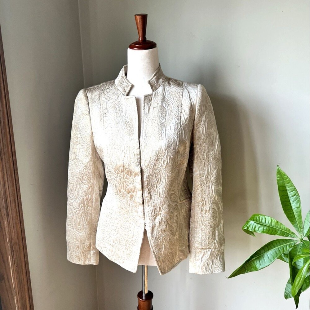 Zara Y2K Women's Jacket Blazer Champagne Gold Jacquard Floral Size M Spain NEW